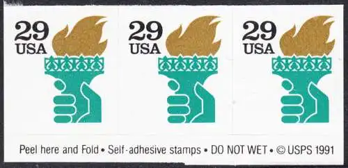 USA Michel 2152 / Scott 2531A postfrisch horiz.STRIP(3) w/ copyright - Fackel der Freiheitsstatue, New York