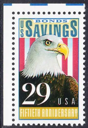 USA Michel 2131 / Scott 2534 postfrisch EINZELMARKE ECKRAND oben links (a2) - 50 Jahre Amerikanische Bundesobligationen: Weißkopfseeadler, Flagge