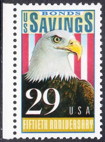 USA Michel 2131 / Scott 2534 postfrisch EINZELMARKE RAND links (a2) - 50 Jahre Amerikanische Bundesobligationen: Weißkopfseeadler, Flagge