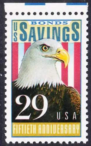 USA Michel 2131 / Scott 2534 postfrisch EINZELMARKE RAND oben  (a2) - 50 Jahre Amerikanische Bundesobligationen: Weißkopfseeadler, Flagge