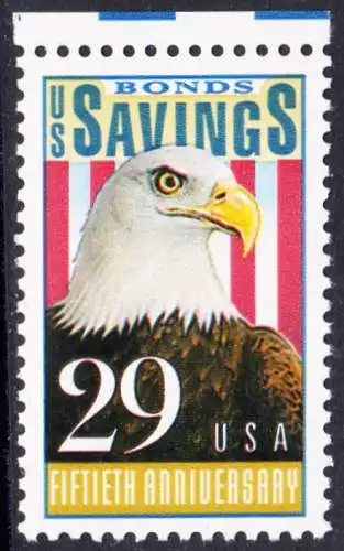 USA Michel 2131 / Scott 2534 postfrisch EINZELMARKE RAND oben  (a3) - 50 Jahre Amerikanische Bundesobligationen: Weißkopfseeadler, Flagge