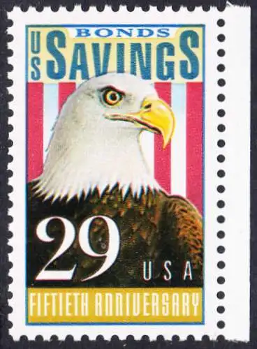 USA Michel 2131 / Scott 2534 postfrisch EINZELMARKE RAND rechts - 50 Jahre Amerikanische Bundesobligationen: Weißkopfseeadler, Flagge