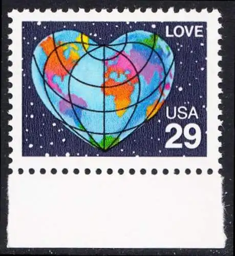 USA Michel 2132 / Scott 2535 postfrisch EINZELMARKE RAND unten - Grußmarke: Herzförmige Erdkarte