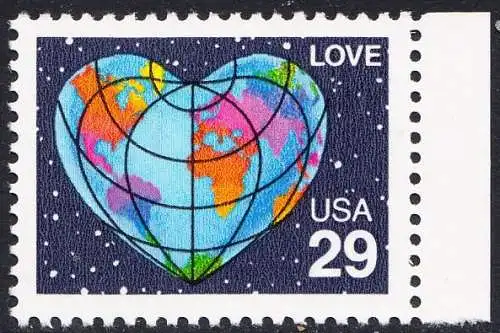 USA Michel 2132 / Scott 2535 postfrisch EINZELMARKE RAND rechts - Grußmarke: Herzförmige Erdkarte