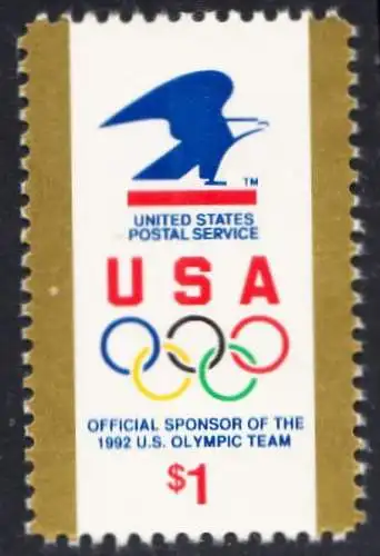 USA Michel 2182 / Scott 2539 postfrisch EINZELMARKE - Amerikanische Postverwaltung Sponsor der US-amerikanischen Olympiamannschaft 1992; Emblem der amerikanischen Post, olympische Ringe