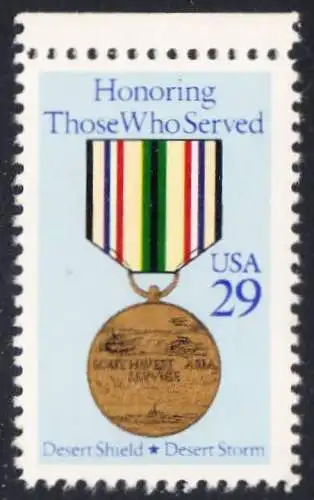 USA Michel 2153A / Scott 2551 postfrisch EINZELMARKE RAND oben (a1) - Befreiung Kuwaits von der irakischen Besetzung: Südwestasien-Verdienstmedaille