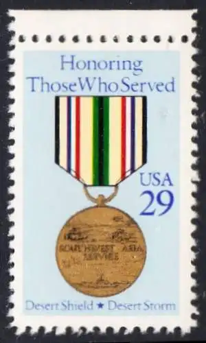 USA Michel 2153A / Scott 2551 postfrisch EINZELMARKE RAND oben (a2) - Befreiung Kuwaits von der irakischen Besetzung: Südwestasien-Verdienstmedaille