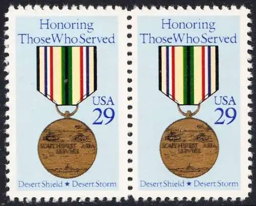 USA Michel 2153A / Scott 2551 postfrisch horiz.PAAR - Befreiung Kuwaits von der irakischen Besetzung: Südwestasien-Verdienstmedaille
