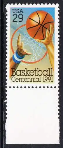USA Michel 2162 / Scott 2560 postfrisch EINZELMARKE RAND unten (a1) - 100 Jahre Basketball: Korbwurf