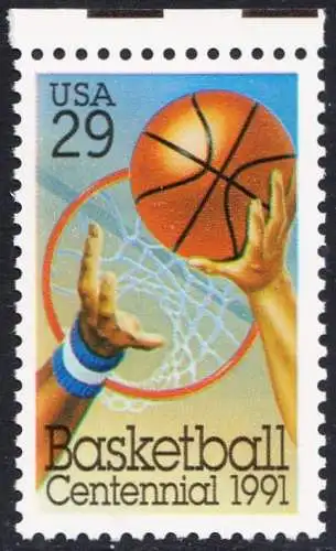 USA Michel 2162 / Scott 2560 postfrisch EINZELMARKE RAND oben (a2) - 100 Jahre Basketball: Korbwurf