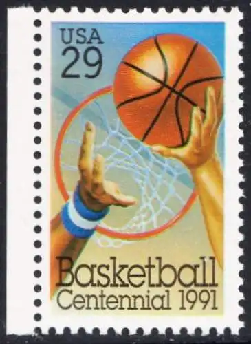 USA Michel 2162 / Scott 2560 postfrisch EINZELMARKE RAND links - 100 Jahre Basketball: Korbwurf