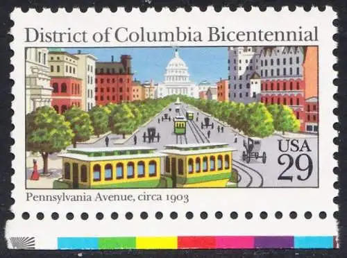 USA Michel 2179 / Scott 2561 postfrisch EINZELMARKE RAND unten - 200 Jahre District of Columbia: Kapitol und Pennsylvania Avenue, Washington (1903) 