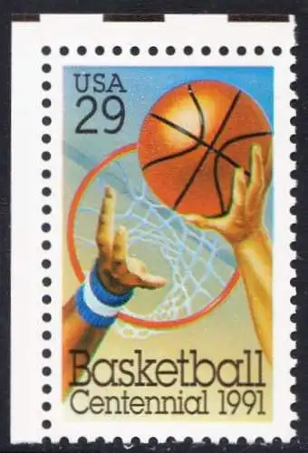 USA Michel 2162 / Scott 2560 postfrisch EINZELMARKE ECKRAND oben links - 100 Jahre Basketball: Korbwurf