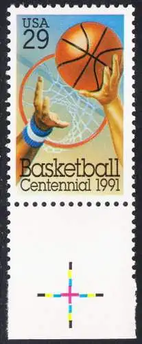 USA Michel 2162 / Scott 2560 postfrisch EINZELMARKE RAND unten (a2) - 100 Jahre Basketball: Korbwurf