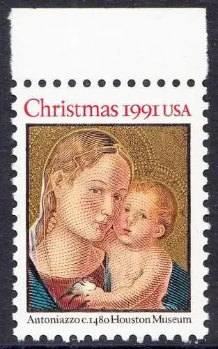 USA Michel 2194 / Scott 2578 postfrisch EINZELMARKE RAND oben (a2) - Weihnachten: Madonna mit Kind