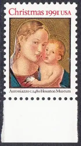 USA Michel 2194 / Scott 2578 postfrisch EINZELMARKE RAND unten (a1) - Weihnachten: Madonna mit Kind