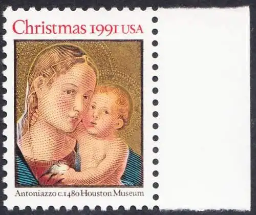 USA Michel 2194 / Scott 2578 postfrisch EINZELMARKE RAND links - Weihnachten: Madonna mit Kind