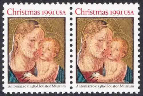 USA Michel 2194 / Scott 2578 postfrisch horiz.PAAR - Weihnachten: Madonna mit Kind