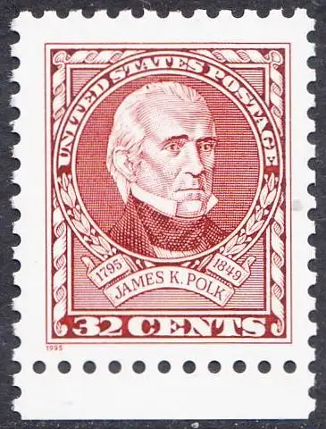 USA Michel 2678 / Scott 2587 postfrisch EINZELMARKE RAND unten (a1) - 200. Geburtstag von James K. Polk (1795-1849), 11. Präsident (reg. 1845-1849)