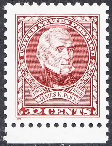 USA Michel 2678 / Scott 2587 postfrisch EINZELMARKE RAND unten (a2) - 200. Geburtstag von James K. Polk (1795-1849), 11. Präsident (reg. 1845-1849)