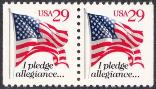 USA Michel 2345D / Scott 2594 postfrisch horiz.PAAR (aus MH / links&rechts ungezähnt) - Flagge, Textanfang des Treuegelöbnisses