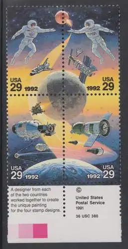 USA Michel 2235-2238 / Scott 2631-2634 postfrisch BLOCK RÄNDER unten m/ Copyright Symbol (a1) - Amerikanische und sowjetische Weltraumunternehmungen