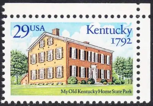 USA Michel 2240 / Scott 2636 postfrisch EINZELMARKE ECKRAND oben rechts - 200 Jahre Staat Kentucky: Old Kentucky Home State Park, Bordstown