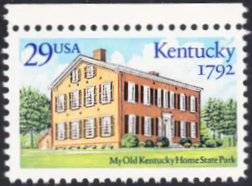 USA Michel 2240 / Scott 2636 postfrisch EINZELMARKE RAND oben - 200 Jahre Staat Kentucky: Old Kentucky Home State Park, Bordstown