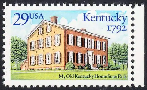 USA Michel 2240 / Scott 2636 postfrisch EINZELMARKE RAND rechts (a1) - 200 Jahre Staat Kentucky: Old Kentucky Home State Park, Bordstown