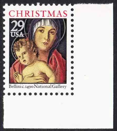 USA Michel 2328A / Scott 2710 postfrisch EINZELMARKE ECKRAND unten rechts - Weihnachten: Maria mit Kind