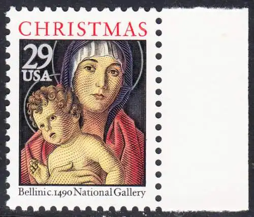 USA Michel 2328A / Scott 2710 postfrisch EINZELMARKE RAND rechts - Weihnachten: Maria mit Kind