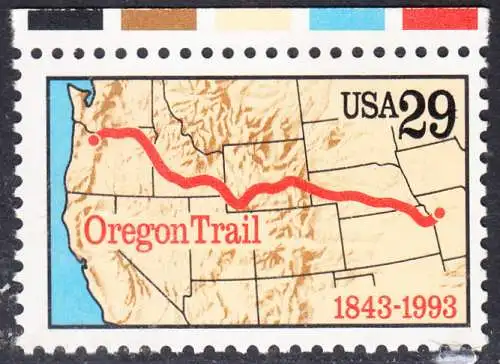 USA Michel 2343 / Scott 2747 postfrisch EINZELMARKE RAND oben - 150 Jahre Oregon Trail: Karte des Nordwestens der USA