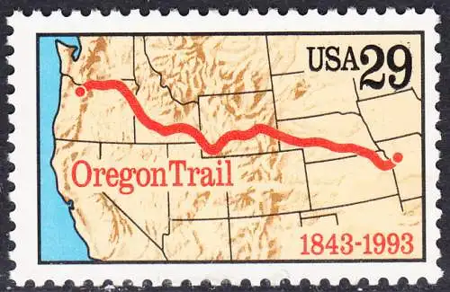 USA Michel 2343 / Scott 2747 postfrisch EINZELMARKE - 150 Jahre Oregon Trail: Karte des Nordwestens der USA