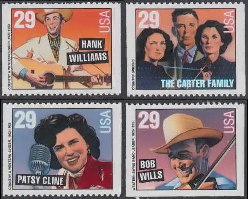 USA Michel 2400-2403 / Scott 2775-2778 postfrisch SATZ(4) EINZELMARKEN aus MH - Amerikanische Musikgeschichte: Western- & Country-Music