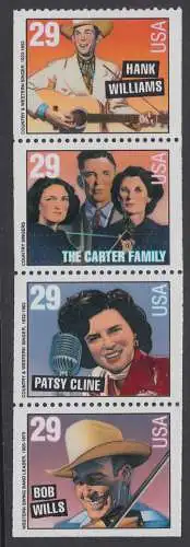 USA Michel 2400-2403 / Scott 2778a postfrisch Markenheftchen-Blatt(4) - Amerikanische Musikgeschichte: Country-&Western-Musik