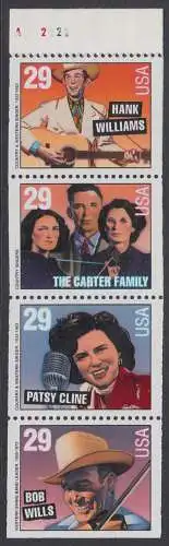 USA Michel 2400-2403 / Scott 2778a postfrisch Markenheftchen-Blatt(4) Rand oben m/ Platten-# - Amerikanische Musikgeschichte: Country-&Western-Musik