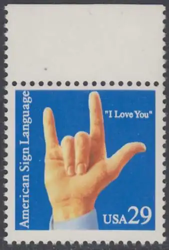 USA Michel 2396 / Scott 2784 postfrisch (Gumm.beeintr.) EINZELMARKE RAND oben - Amerikanische Gehörlosen-Fingersprache
