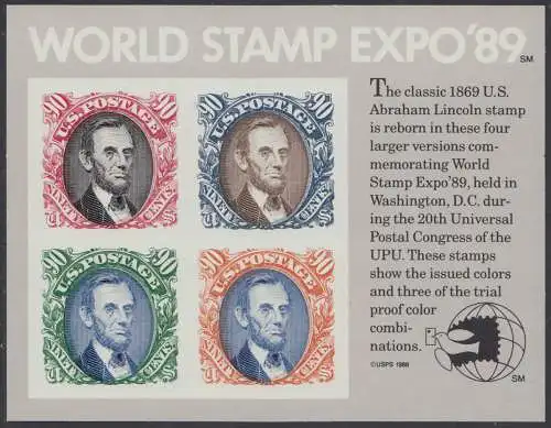 USA Michel 2060-2063 / Scott 2433 postfrisch BLOCKAUSGABE(4) - Internationale Briefmarkenausstellung 1989