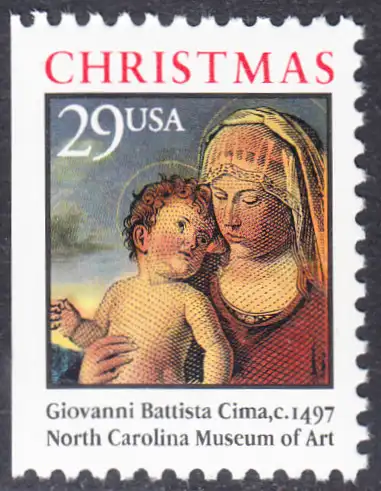 USA Michel 2405D / Scott 2790a postfrisch Einzelmarke (aus Markenheftchen / links geschnitten)  - Weihnachten: Madonna mit Kind in einer Landschaft
