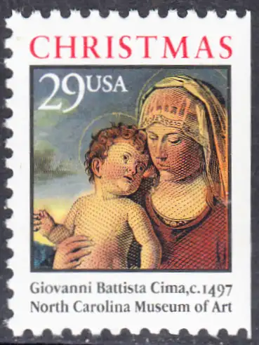 USA Michel 2405D / Scott 2790a postfrisch Einzelmarke (aus Markenheftchen / rechts geschnitten)  - Weihnachten: Madonna mit Kind in einer Landschaft
