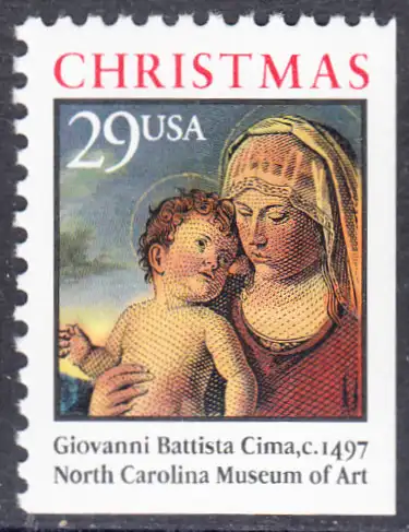 USA Michel 2405D / Scott 2790a postfrisch Einzelmarke (aus Markenheftchen / rechts/unten geschnitten)  - Weihnachten: Madonna mit Kind in einer Landschaft