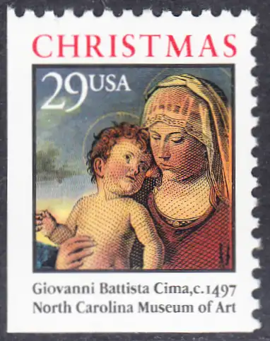 USA Michel 2405D / Scott 2790a postfrisch Einzelmarke (aus Markenheftchen / links/unten geschnitten)  - Weihnachten: Madonna mit Kind in einer Landschaft