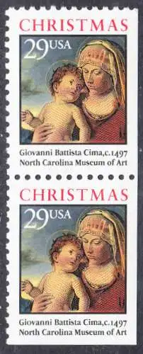 USA Michel 2405D / Scott 2790a postfrisch vert.PAAR (aus Markenheftchen / rechts geschnitten)  - Weihnachten: Madonna mit Kind in einer Landschaft