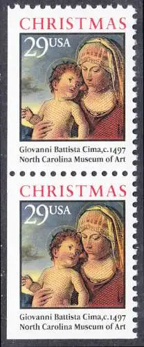 USA Michel 2405D / Scott 2790a postfrisch vert.PAAR (aus Markenheftchen / links geschnitten)  - Weihnachten: Madonna mit Kind in einer Landschaft