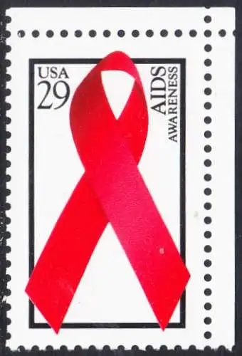 USA Michel 2426A / Scott 2806 postfrisch EINZELMARKE ECKRAND oben links - Welt-AIDS-Tag: Abzeichen der Arthur-Ashe-Stiftung
