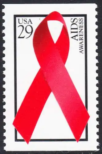 USA Michel 2426E / Scott 2806b postfrisch EINZELMARKE (aus Markenheftchen / oben/unten geschnitten) - Welt-AIDS-Tag: Abzeichen der Arthur-Ashe-Stiftung