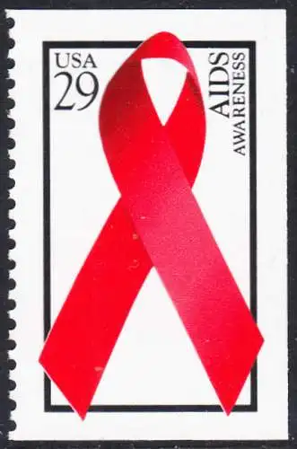 USA Michel 2426E / Scott 2806b postfrisch EINZELMARKE (aus Markenheftchen / oben/rechts/unten geschnitten) - Welt-AIDS-Tag: Abzeichen der Arthur-Ashe-Stiftung