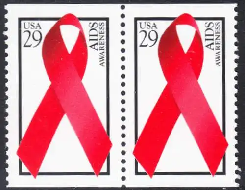 USA Michel 2426E / Scott 2806b postfrisch horiz.PAAR (aus Markenheftchen / oben/unten geschnitten) - Welt-AIDS-Tag: Abzeichen der Arthur-Ashe-Stiftung