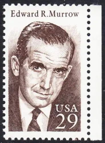 USA Michel 2432 / Scott 2812 postfrisch EINZELMARKE RAND rechts (a2) - Edward R. Murrow: Rundfunkreporter