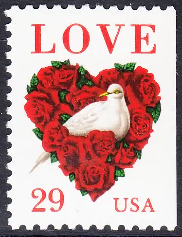 USA Michel 2437 / Scott 2814 postfrisch EINZELMARKE (rechts ungezähnt) - Grußmarke: Taube, Rosen